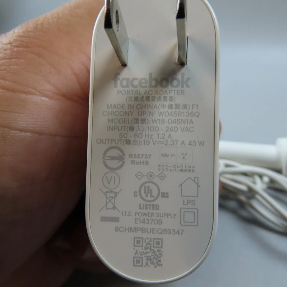 Power Supply Charger for Facebook Portal W18-045N1A White AC Adapter - Working